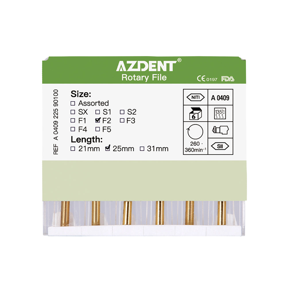 AZDENT Dental NITI Rotary Engine Files Heat Activated 25mm F2 6pcs/Pk-azdentall.com