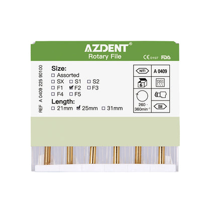 AZDENT Dental NITI Rotary Engine Files Heat Activated 25mm F2 6pcs/Pk-azdentall.com