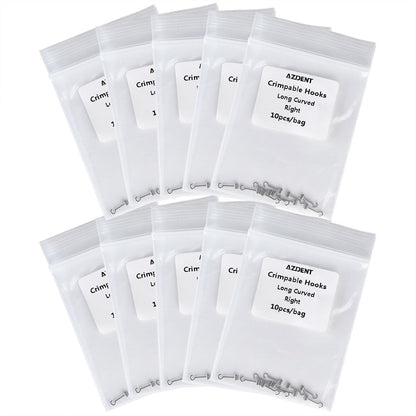 10 Bags AZDENT Crimpable Hooks Long Curved Right 0.022 5.5mm 10pcs/Bag - azdentall.com