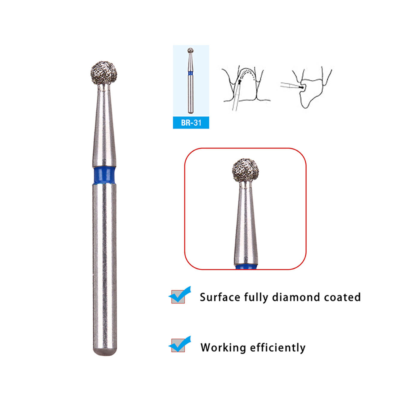 AZDENT Diamond Burs Two Layers 5pcs/Box