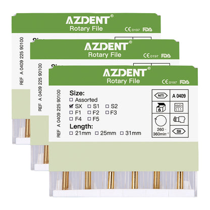 AZDENT Dental NITI Rotary Engine Files Heat Activated 19mm SX 6pcs/Pk-azdentall.com