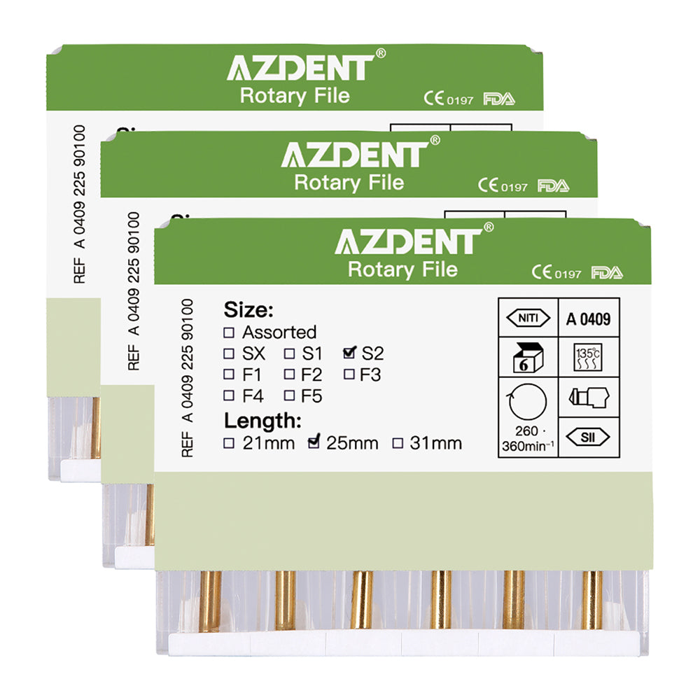 AZDENT Dental NITI Rotary Engine Files Heat Activated 25mm S2 6pcs/Pk-azdentall.com