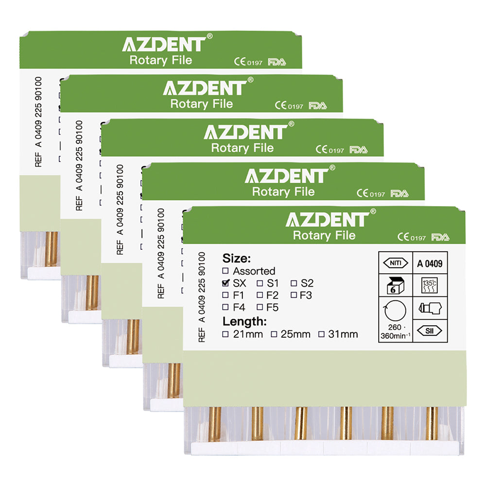 AZDENT Dental NITI Rotary Engine Files Heat Activated 19mm SX 6pcs/Pk-azdentall.com