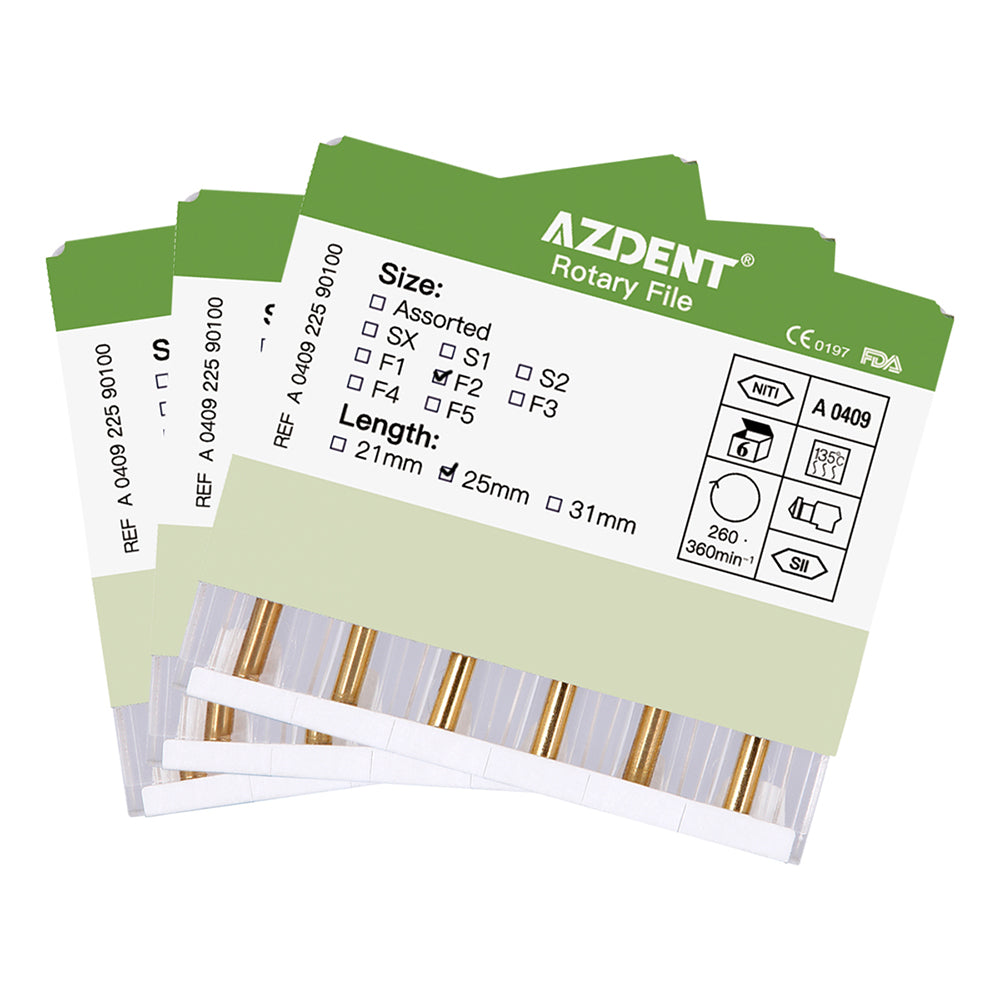 AZDENT Dental NITI Rotary Engine Files Heat Activated 25mm F2 6pcs/Pk-azdentall.com