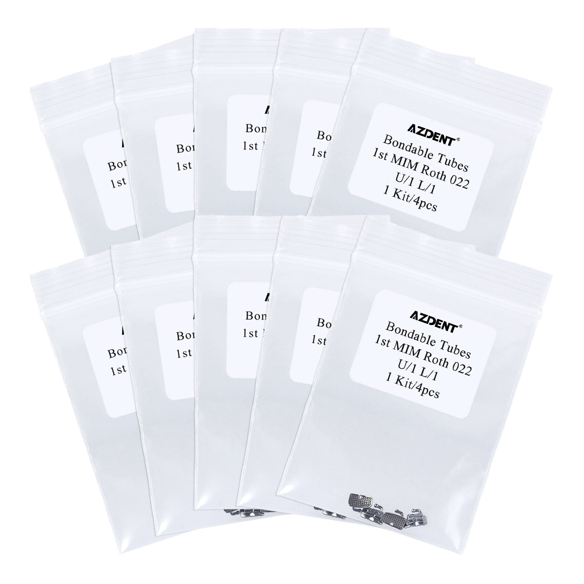 10 Bags AZDENT Dental Orthodontic Bondable Tube 1st MIM Monoblock Roth 0.022 Laser Mark 4pcs/Bag - azdentall.com