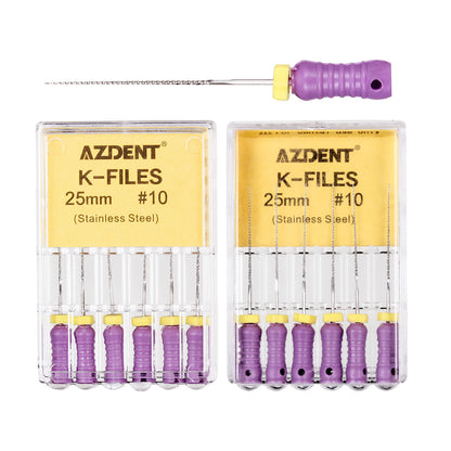 AZDENT Dental Hand K-Files Stainless Steel 25mm #15-80 6p/Pk 9 Color-azdentall.com