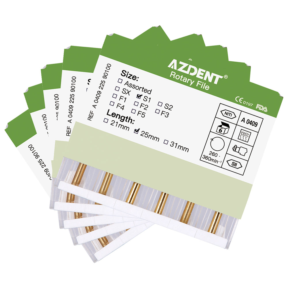 AZDENT Dental NITI Rotary Engine Files Heat Activated 25mm S1 6pcs/Pk-azdentall.com