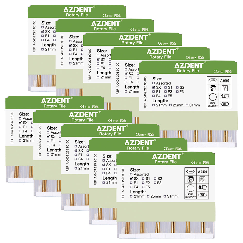 AZDENT Dental NITI Rotary Engine Files Heat Activated 19mm SX 6pcs/Pk-azdentall.com