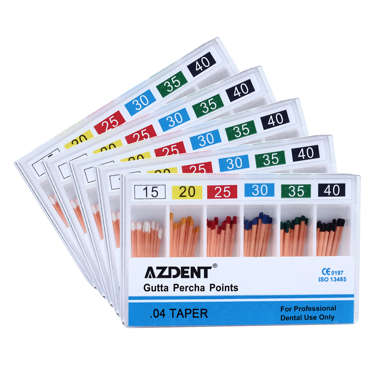 AZDENT Gutta Percha Points Assorted #15-40 Taper Size 0.04 Color Coded 60/Box-azdentall.com