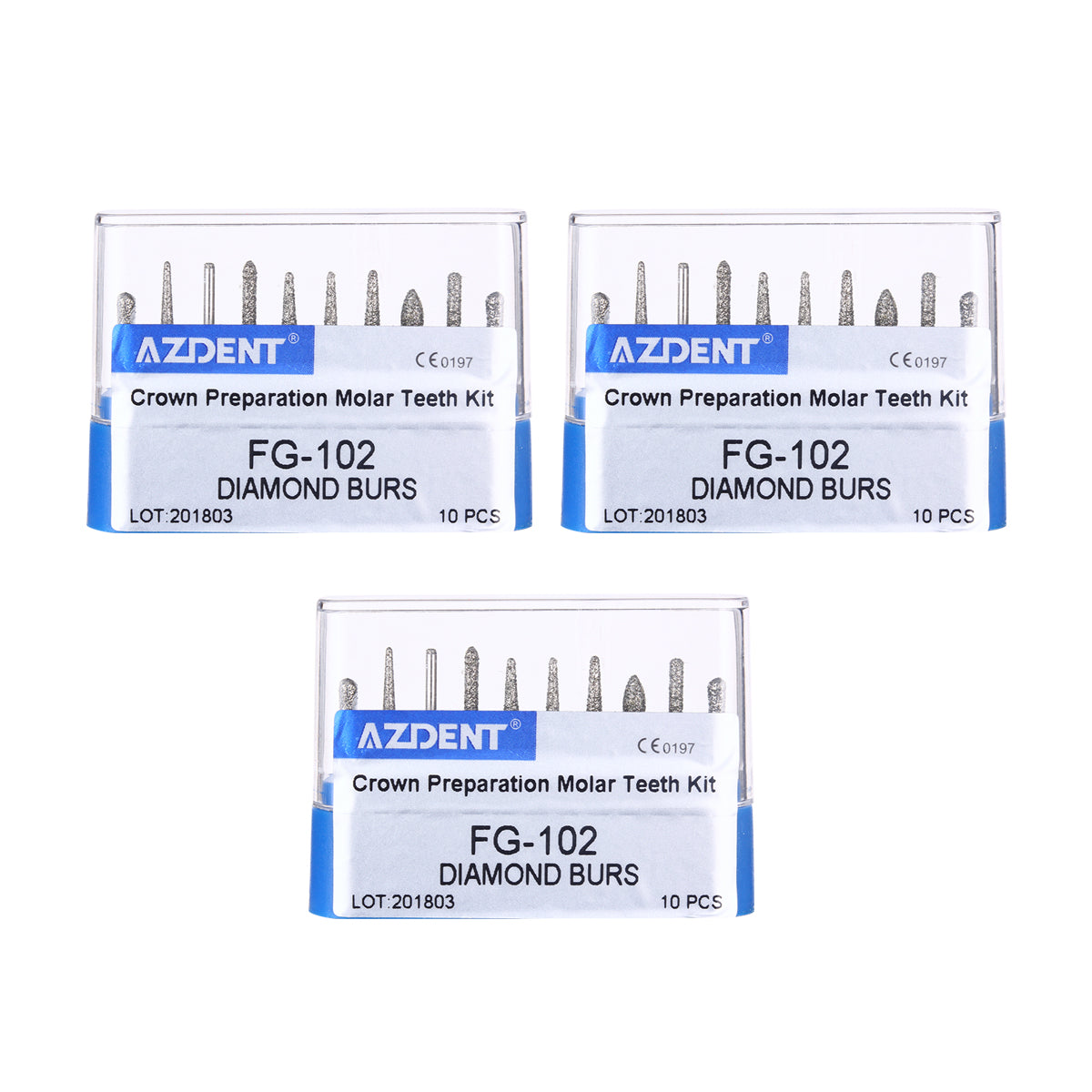 AZDENT Dental Diamond Bur FG-102 Crown Preparation Molar Teeth Kit 10pcs/Kit-azdentall.com