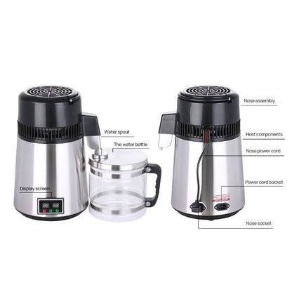 Water Distiller Stainless Steel Glass Bucket Double Screen Button with Adjustable Temperature 4L - azdentall.com