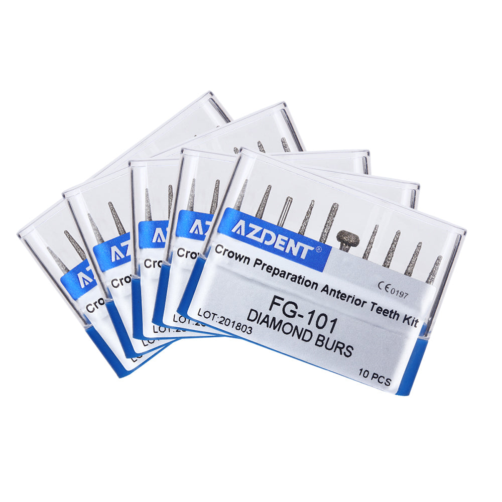 AZDENT Dental Diamond Burs FG-101 For Crown Preparation Anterior Teeth Kit 10pcs/Kit-azdentall.com