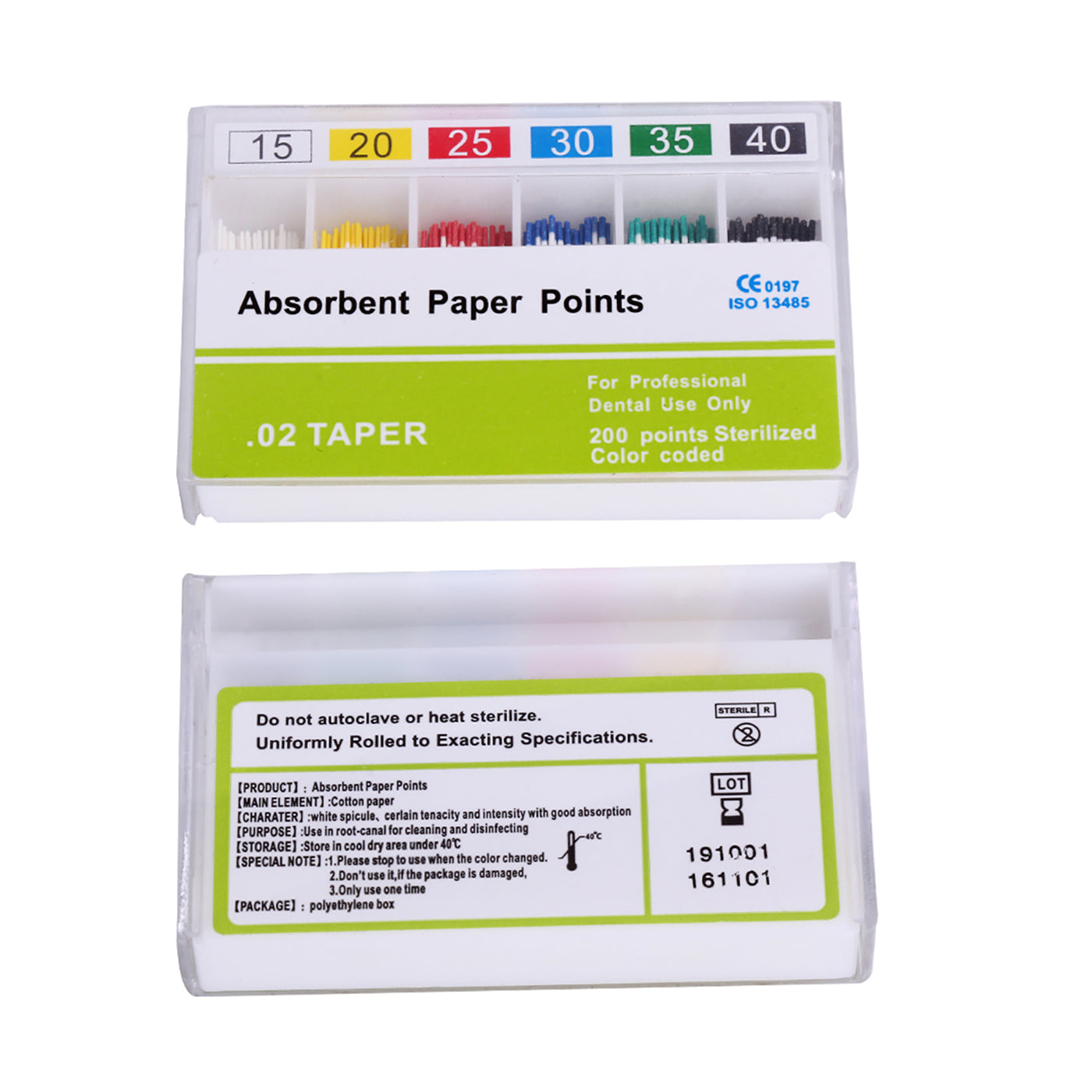 Absorbent Paper Points #15-80 Taper Size 0.02 Color Coded 8 Models 200/Box-azdentall.com