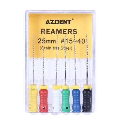 AZDENT Dental Hand Files Stainless Steel Reamers 25mm #15-40 6pcs/Box-azdentall.com