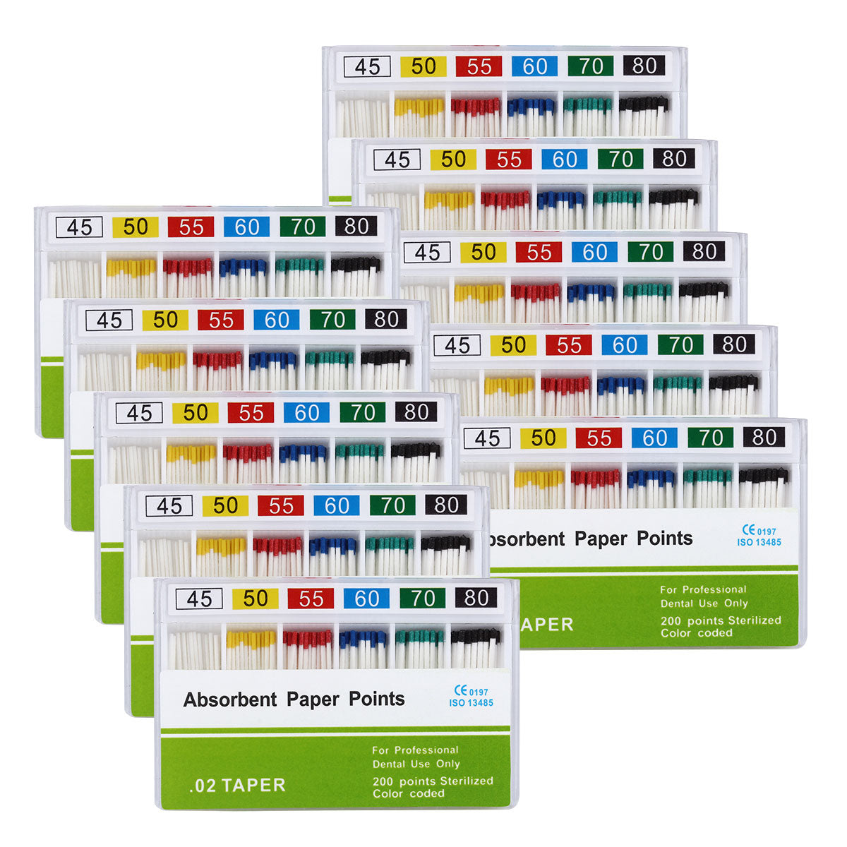 Absorbent Paper Points #15-80 Taper Size 0.02 Color Coded 8 Models 200/Box-azdentall.com