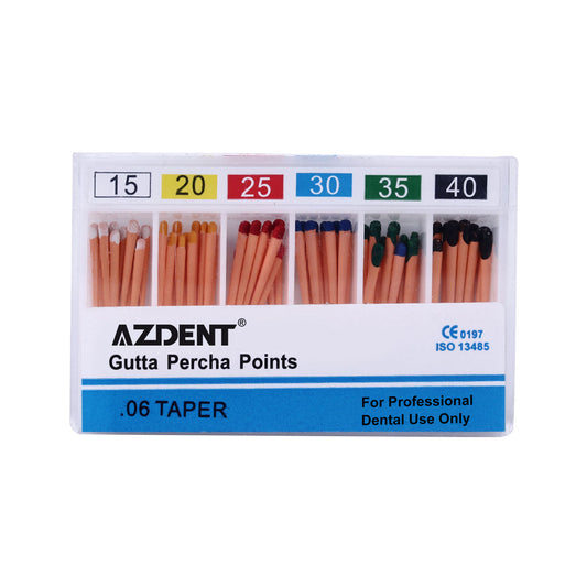 AZDENT Gutta Percha Points Assorted #15-40 Taper Size 0.06 Color Coded 60/Box-azdentall.com