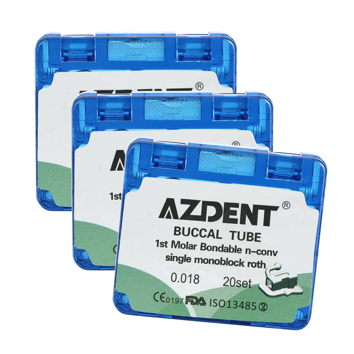 3 Boxes AZDENT Dental Orthodontic Buccal Tube 1st Molar Bondable MIM Monoblock Non-convertible Roth 0.018 20Sets/Box - azdentall.com