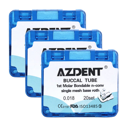 3 Boxes AZDENT Dental Orthodontic Buccal Tube 1st Molar Bondable Split Non-Convertible Roth 0.018 80pcs/Box - azdentall.com