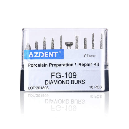 AZDENT Dental Diamond Bur FG-109 Porcelain Preparation / Repair Kit 10pcs/Kit-azdentall.com