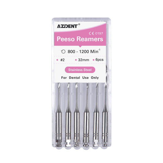 AZDENT Dental Engine Files Staniless Steel Peeso Reamers 32mm #2 6pcs/Box-azdentall.com