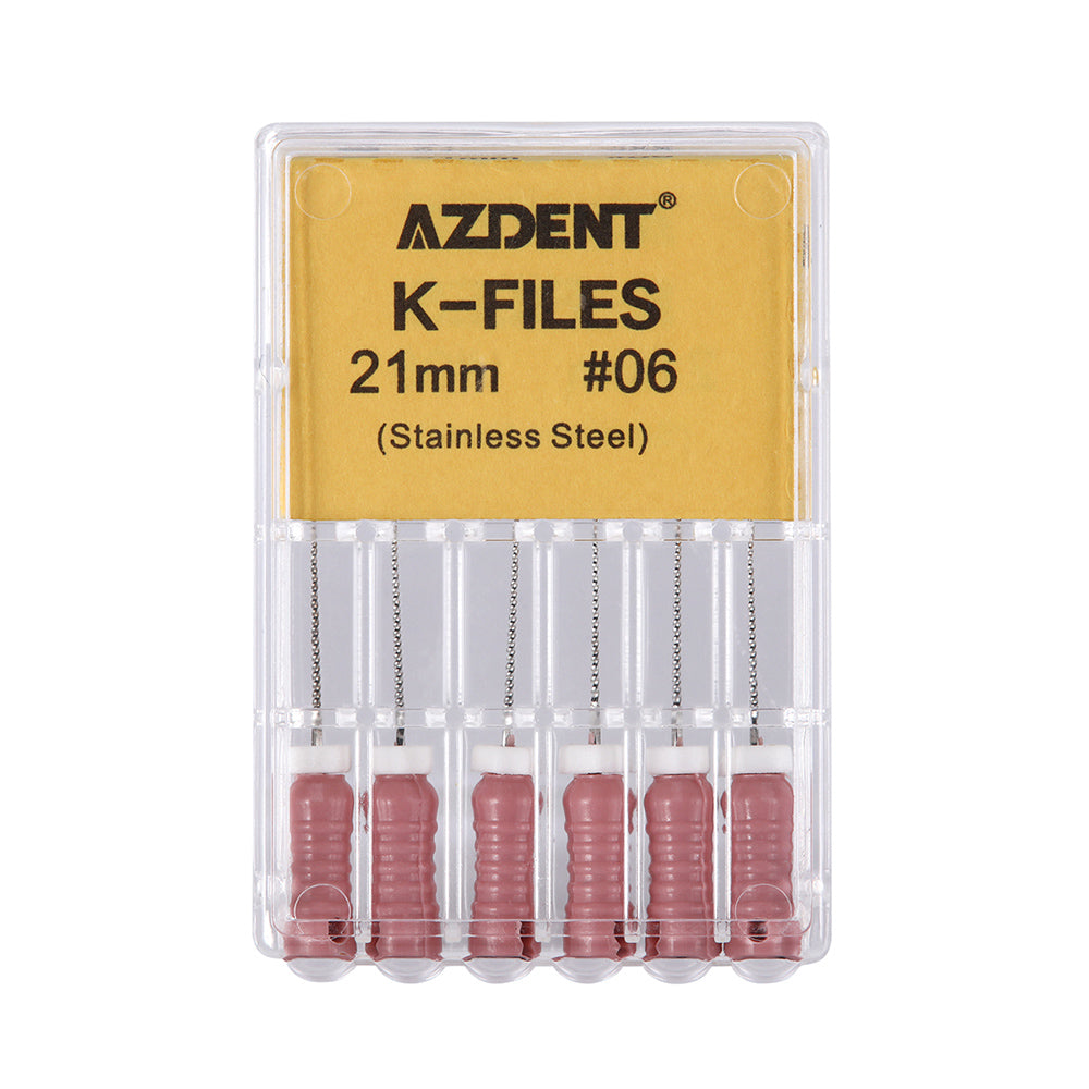 AZDENT Dental Hand K-Files Stainless Steel 21mm #15-80 6p/Pk 9 Color-azdentall.com