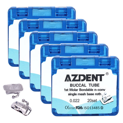 5 Boxes AZDENT Dental Orthodontic Buccal Tube 1st Molar Bondable Split Non-Convertible Roth 0.022 20Sets/Box - azdentall.com