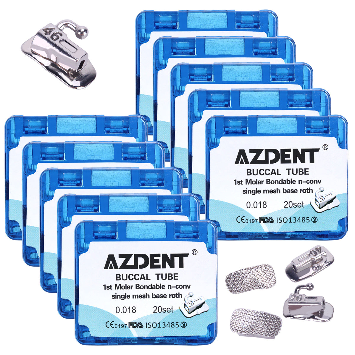 10 Boxes AZDENT Dental Orthodontic Buccal Tube 1st Molar Bondable Split Non-Convertible Roth 0.018 80pcs/Box - azdentall.com