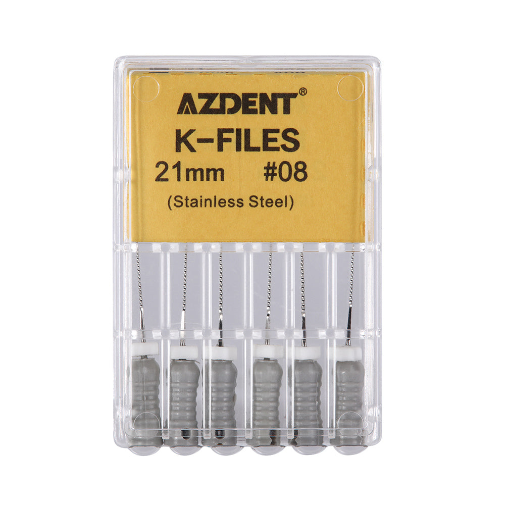 AZDENT Dental Hand K-Files Stainless Steel 21mm #15-80 6p/Pk 9 Color-azdentall.com