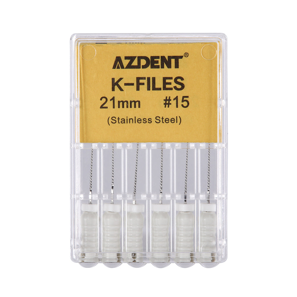 AZDENT Dental Hand K-Files Stainless Steel 21mm #15-80 6p/Pk 9 Color-azdentall.com