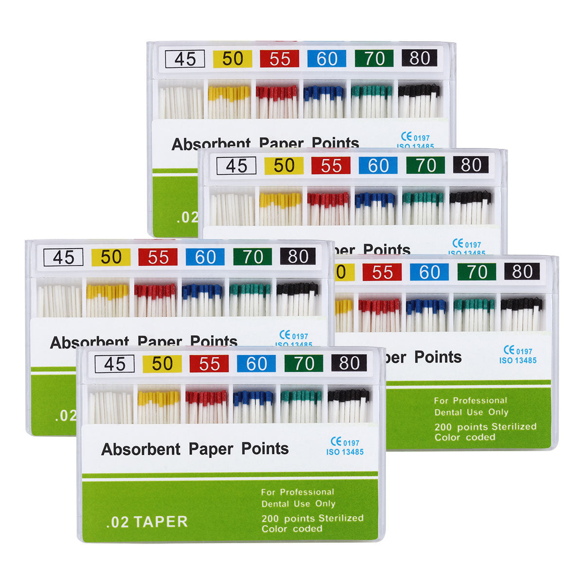 Absorbent Paper Points #15-80 Taper Size 0.02 Color Coded 8 Models 200/Box-azdentall.com