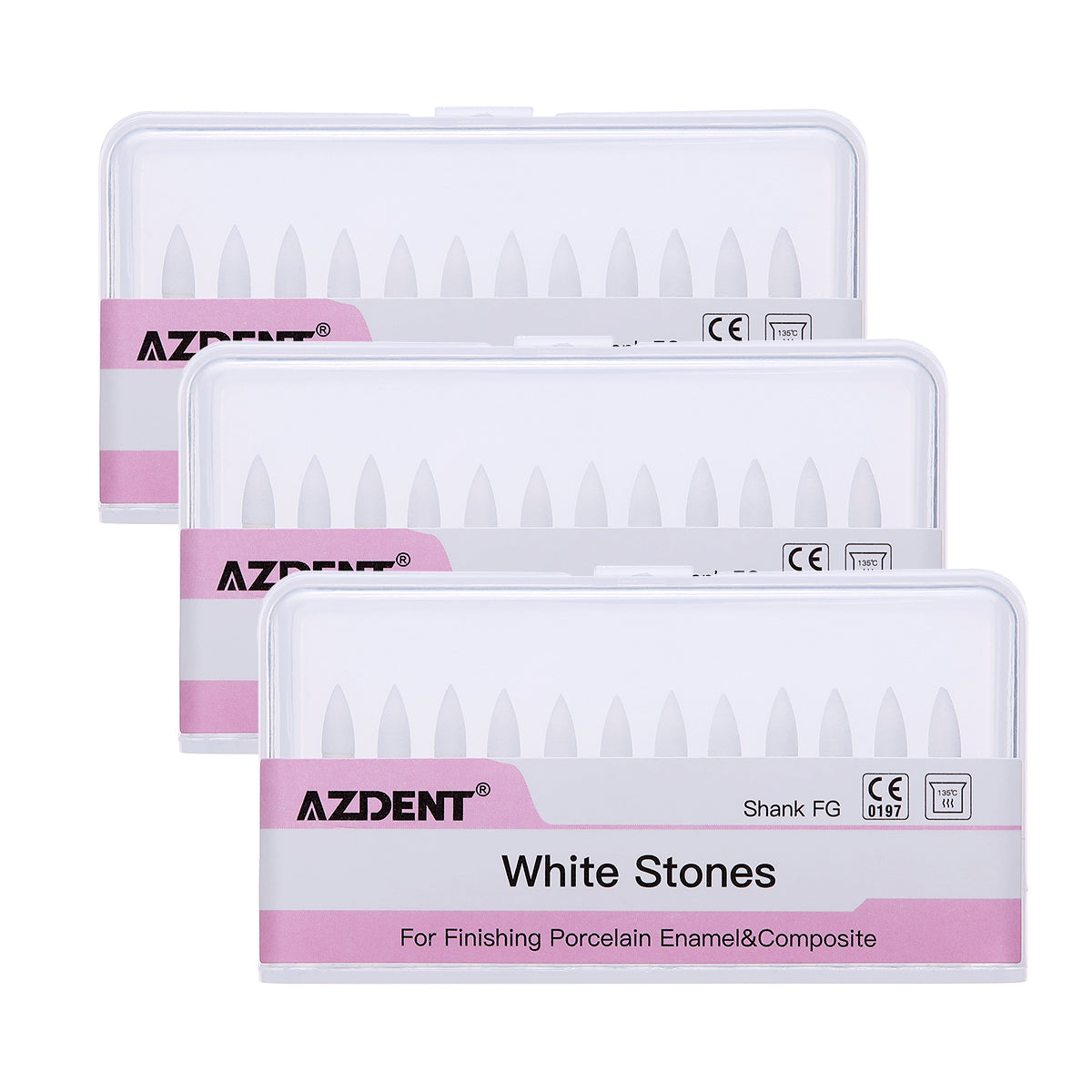 3box AZDENT Dental Polishing FG Burs Flame Shape White Stone 12pcs/Kit-azdentall.com