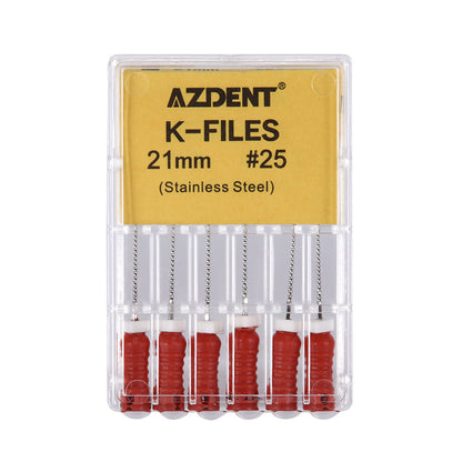 AZDENT Dental Hand K-Files Stainless Steel 21mm #15-80 6p/Pk 9 Color-azdentall.com