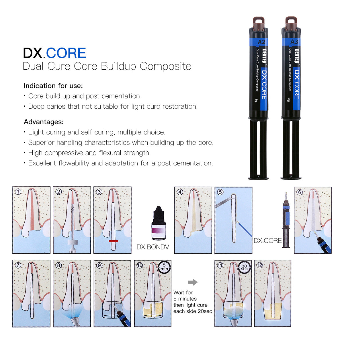 Dental Dual Cure Flowable Composite Resin Core Build Up A2/A3 8g/Syringe - azdentall.com